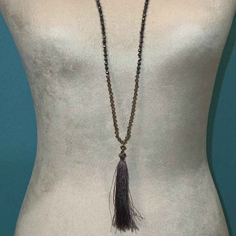 Long Beaded Tassel Necklace